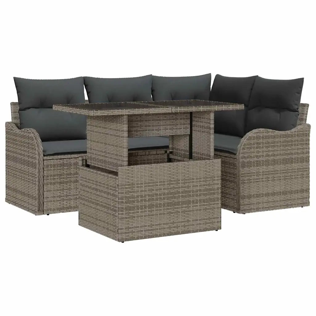 Set da pranzo per esterni con cuscino 5 pcs Grigio Poly Rattan 3348455