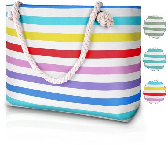 Borsa da Spiaggia Extra Grande - Borsa da Spiaggia con Cerniera - Borsa Multifunzione per la Spesa - Borsa a Manica in Canapa - Borsa da Vacanza - Ideale per 3-4 Persone