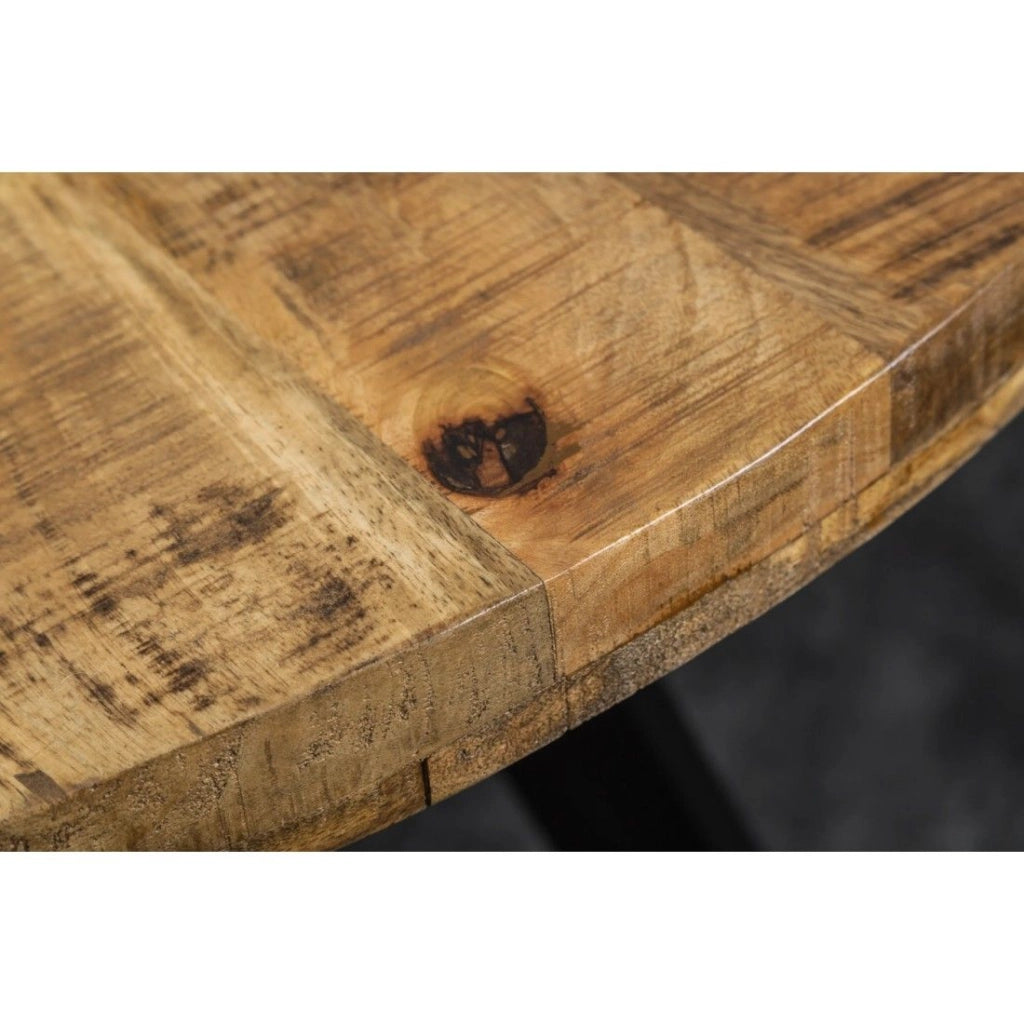 Tavolo da pranzo LODEN 120 cm – Piano rotondo in legno massello di mango e struttura in metallo nero