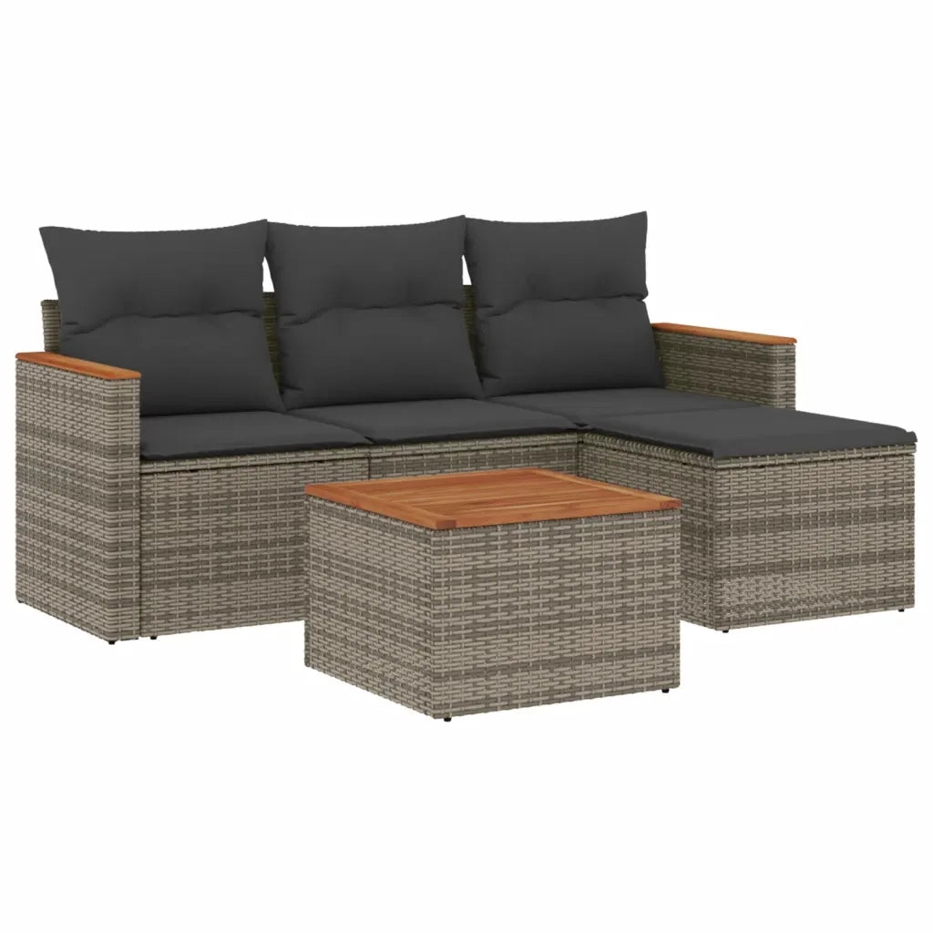 Set Divano da Giardino 5 pz | Set Salotto da Giardino con Cuscini Grigio in Polyrattan
