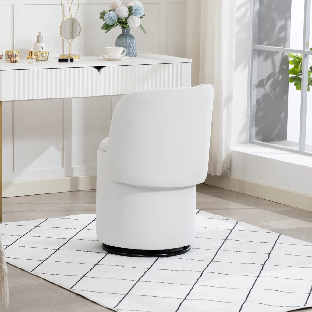 Sgabello girevole 360 gradi imbottito con contenitore e seduta morbida, per trucco e sala da pranzo in velluto bianco