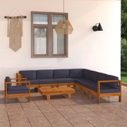 Set Divani Giardino 9 Posti Cuscini Grigi Scuro Massello Acacia 3057960