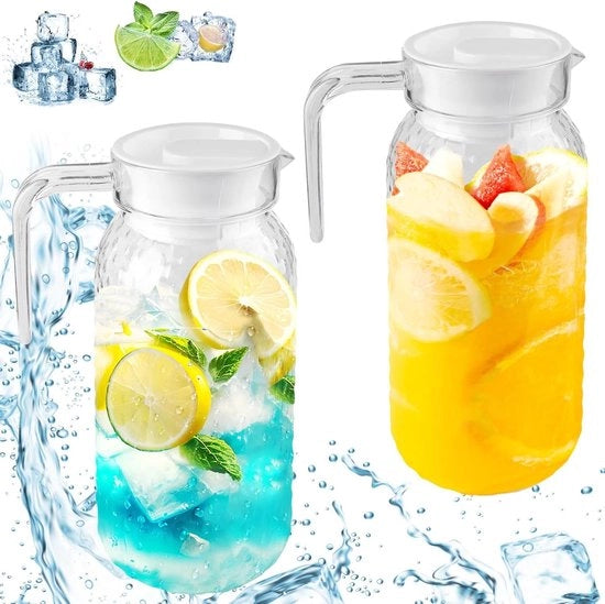 Set di 2 Caraffe Acquario con Coperchio - 1 Litro - BPA Libero - Imbattibile - Tazza da Bevande Translucida