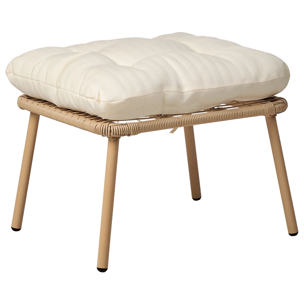Poltrona da giardino in rattan naturale con poggiapiedi in cotone cuscini per lo schienale del sedile bianco sporco per interni ed esterni