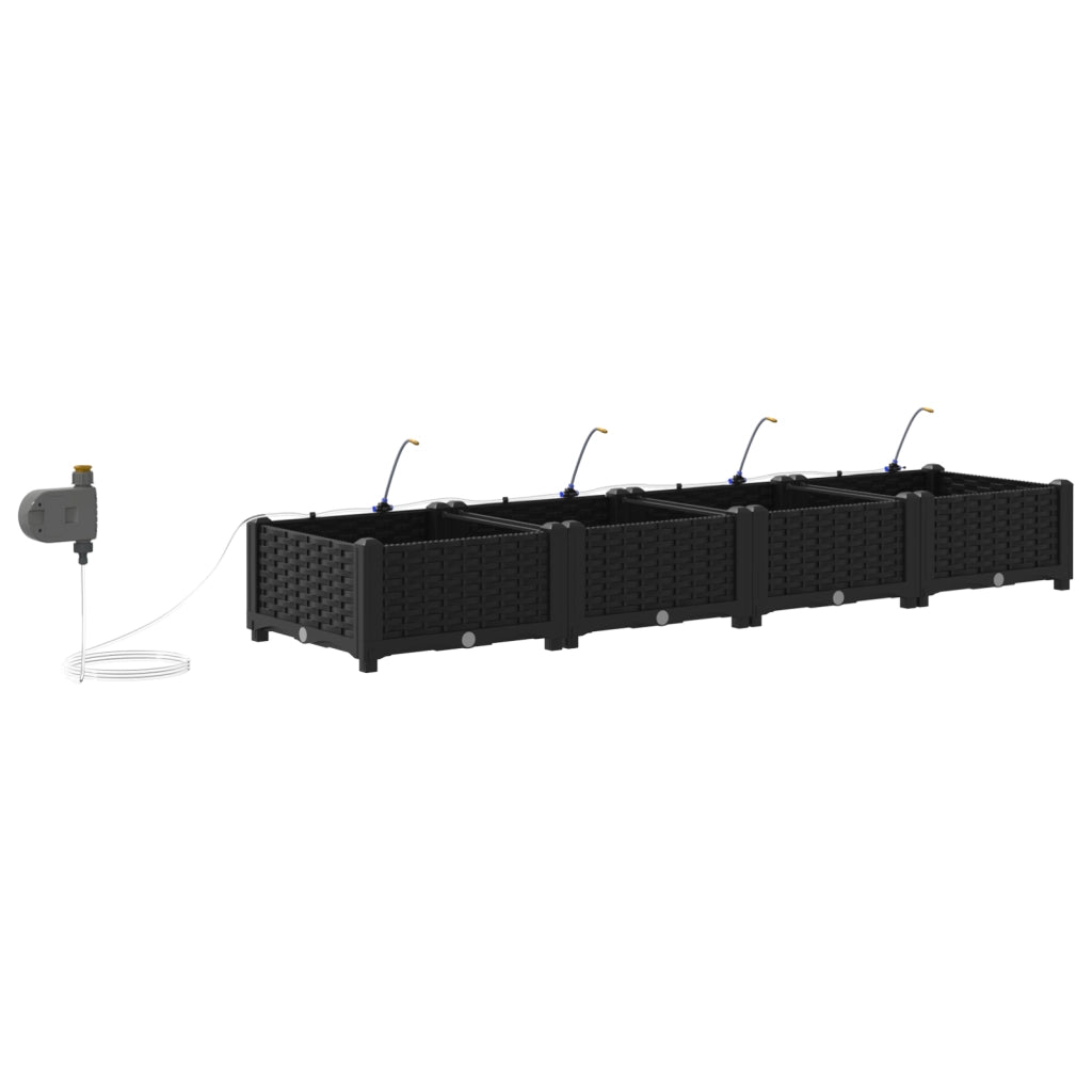Fioriere da Giardino con Sistema di Irrigazione 4 pz Nero