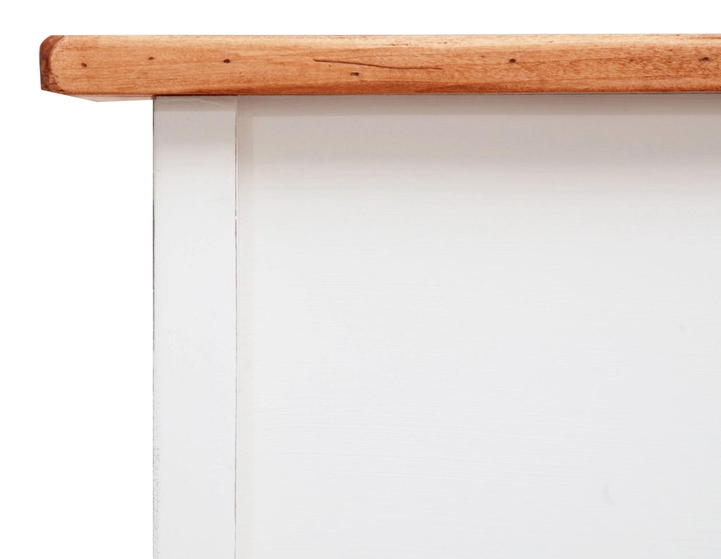 Biscottini Tavolino scrittoio in legno massello di tiglio struttura bianca anticata piano finitura naturale. Made in Italy