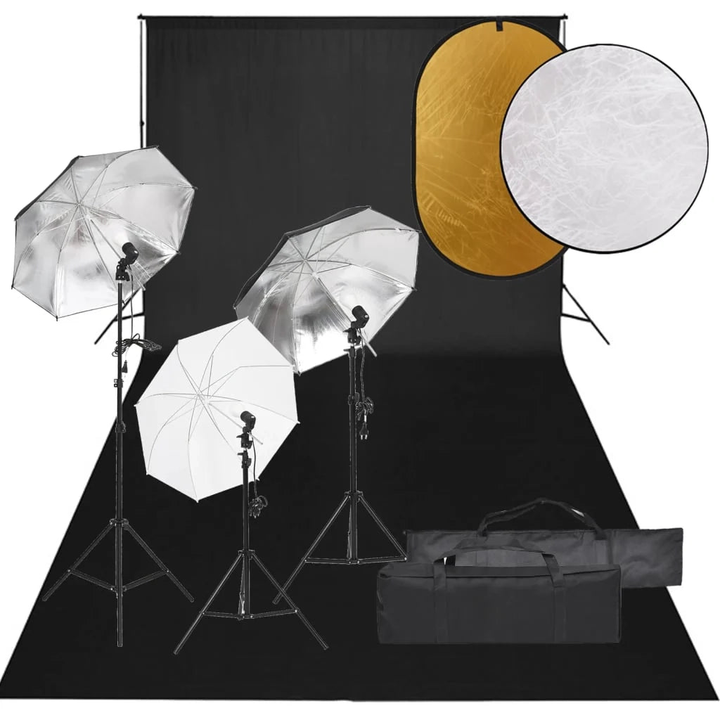 Kit per studio fotografico con illuminazione fondale e riflettore nero 02_0042494