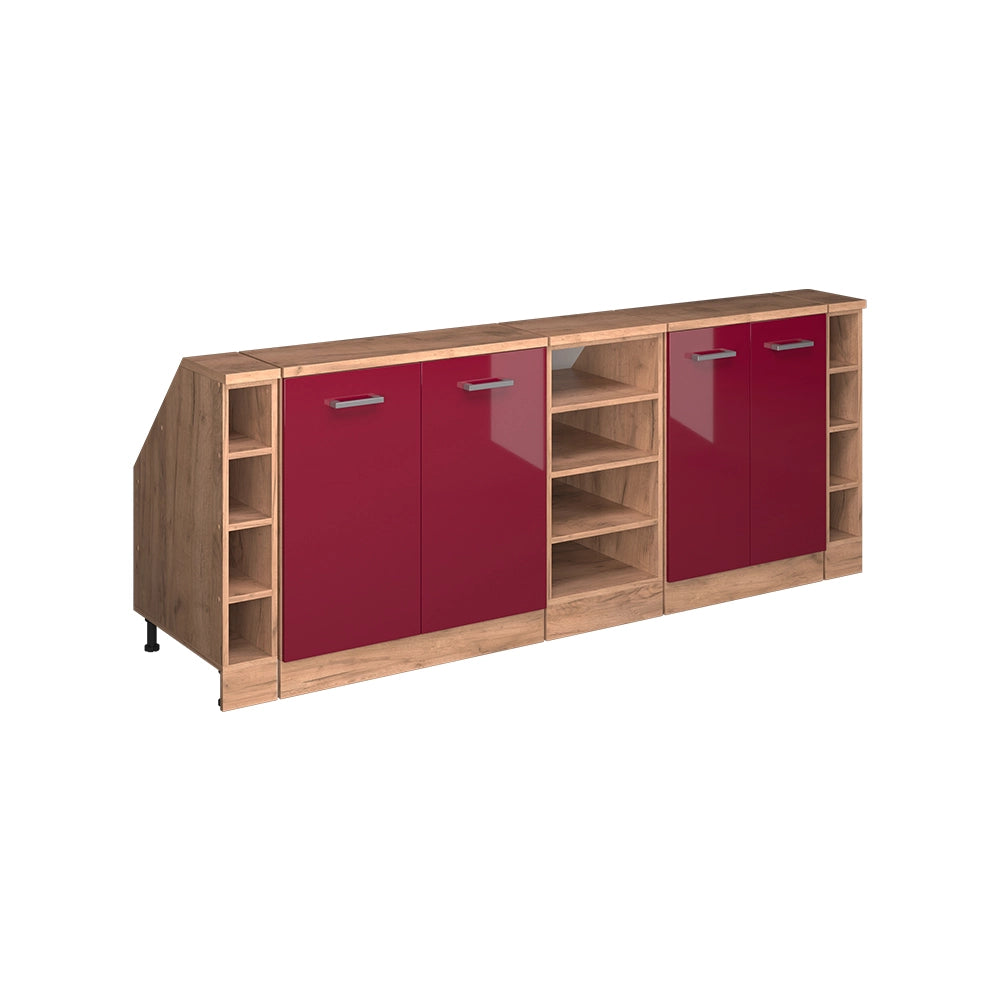 Set di mobili sottotetto Rion Rosso lucido/Rovere dorato 210 cm Set di 5 carcasse armadio profondità 60 cm Vicco