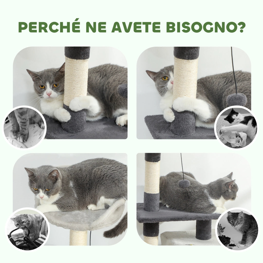 Tiragraffi per gatti con casetta e lettino ¨C Xylo ¨C Grigio 85cm