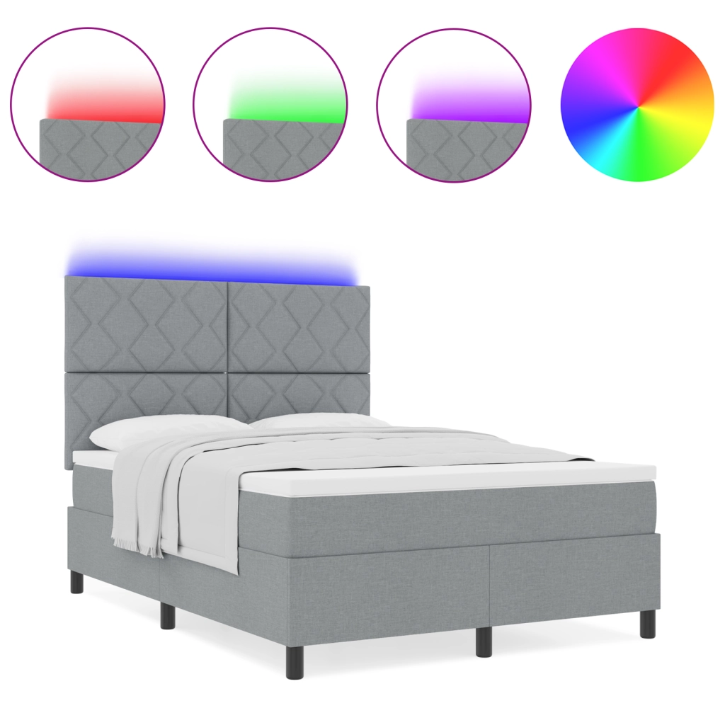 Letto a molle inscatolato con materasso e LED Grigio chiaro 160x200 cm Tessuto