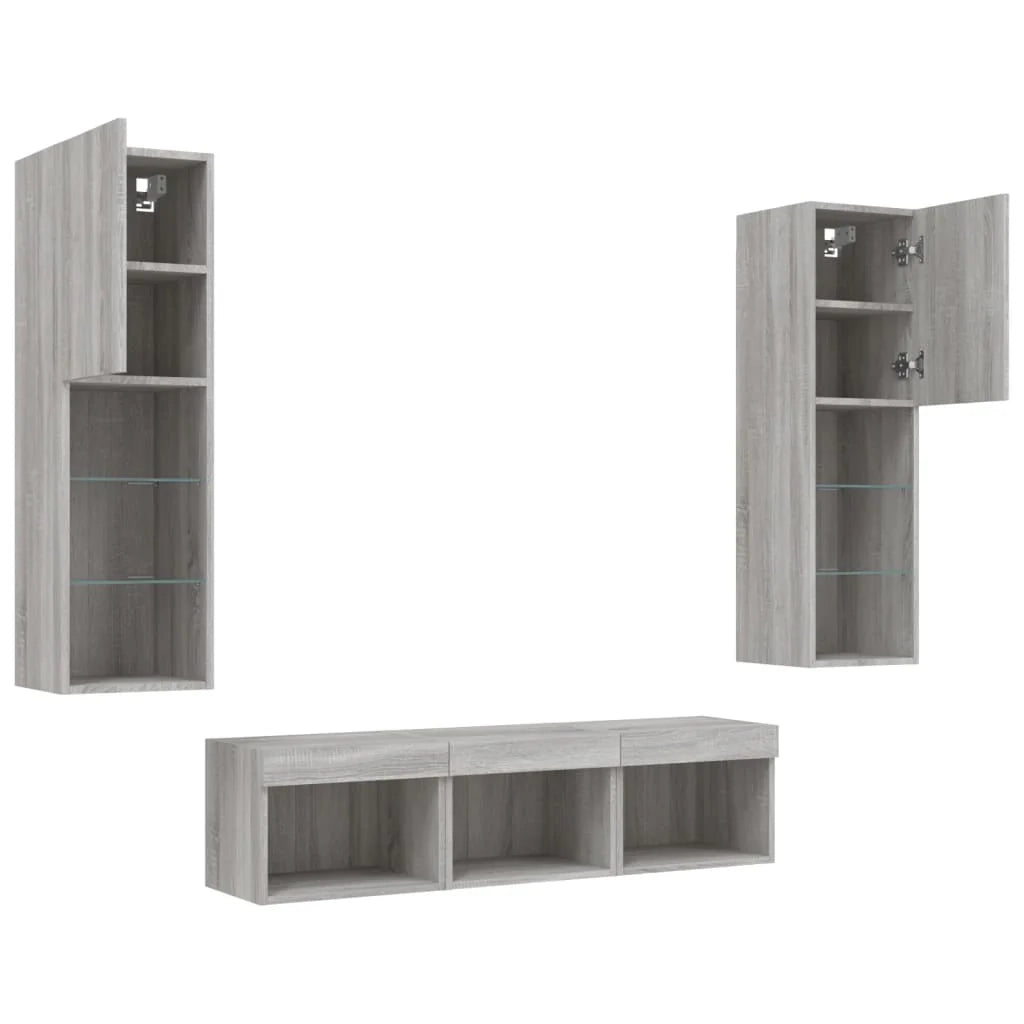 Mobile TV multimediale scaffale TV credenza mobile TV sala da pranzo soggiorno camera da letto con illuminazione a LED 5 pezzi legno ingegnerizzato Sonoma grigio 02_0029422