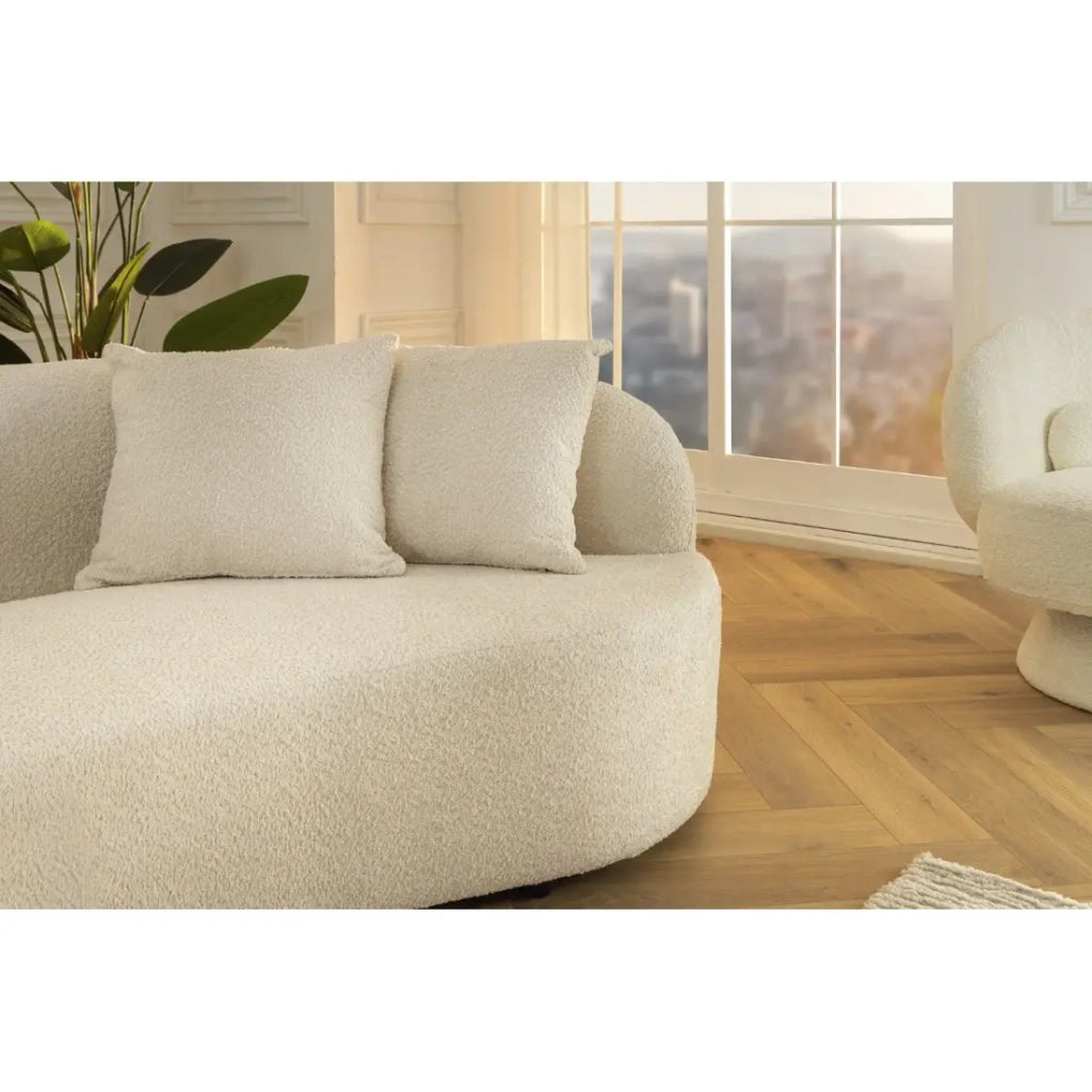 Divano dritto SOREN beige – Divano design in tessuto bouclé con forma arrotondata