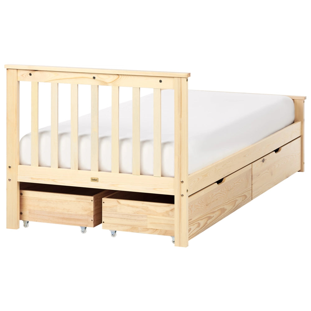 Letto con rete in pino MDF con contenitore 4 cassetti testata minimalista 90 x 200 cm marrone chiaro