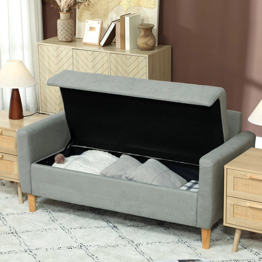 Divano 2 Posti 140x72x82 cm con Vano Contenitore Effetto Velluto Grigio