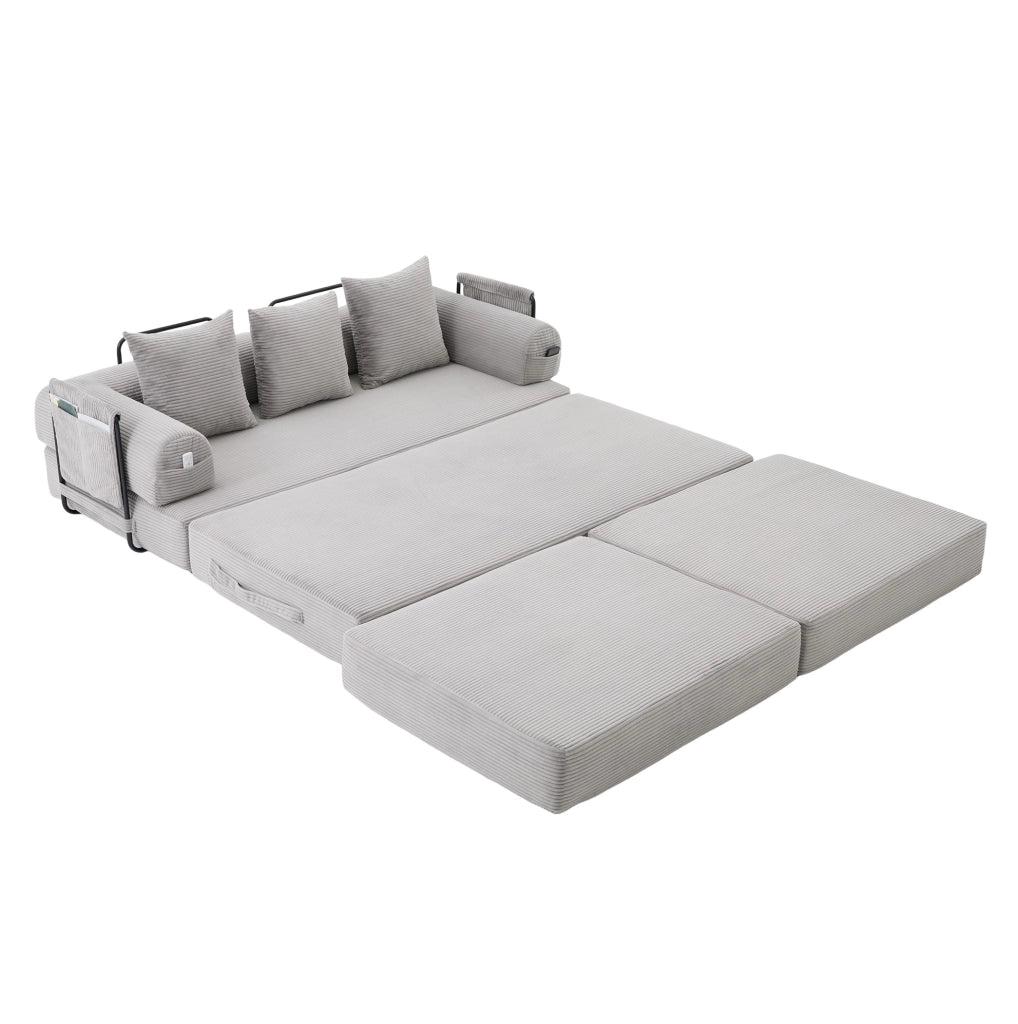 Divano modulare 200x190x67 cm in velluto a coste grigio chiaro con pouf –