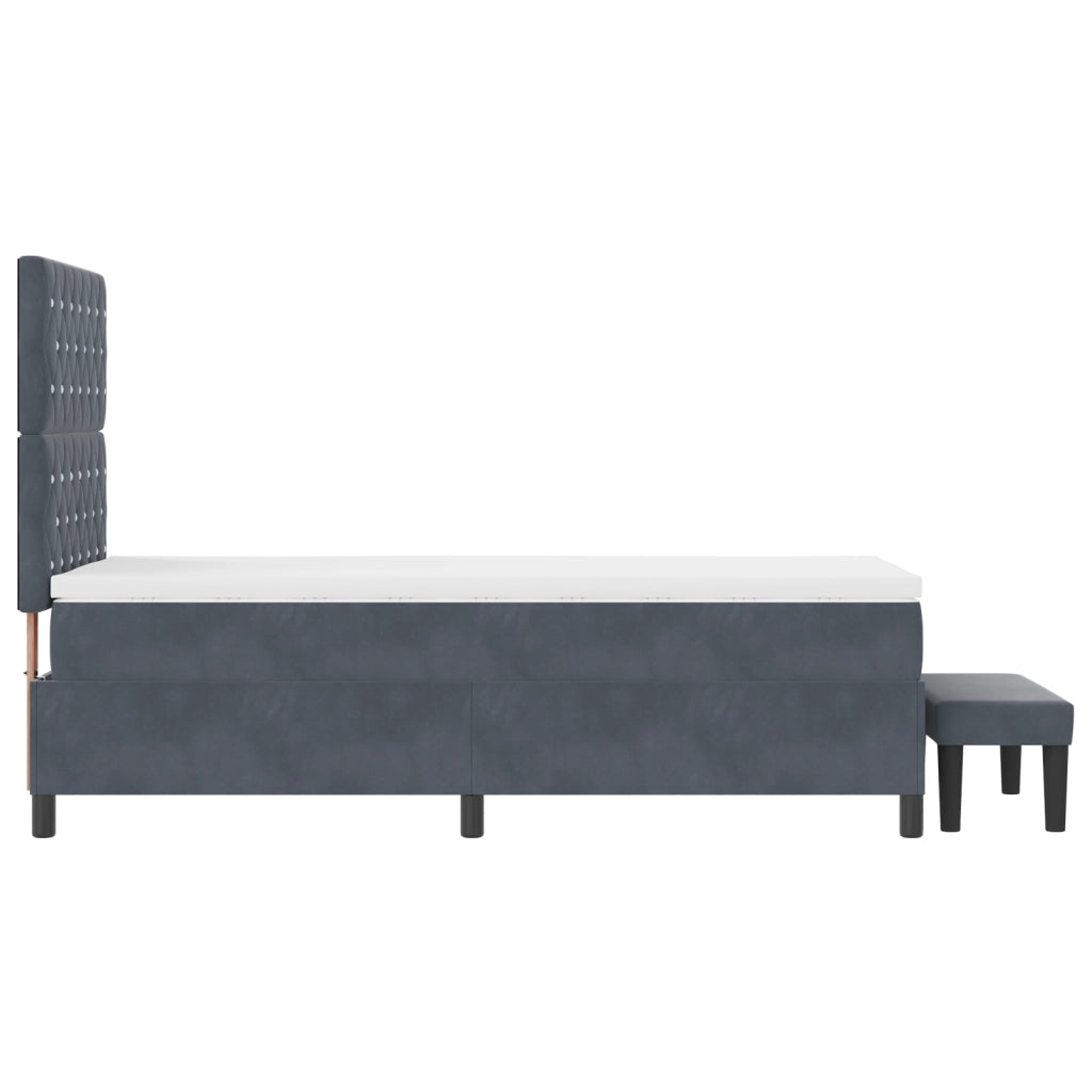 Letto Box Spring con Materasso e Panca Grigio Scuro 90x190 cm Velluto