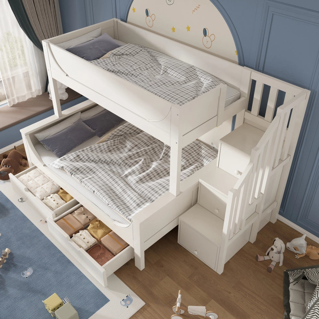 LETTO a castello con armadio scala e cassetti 90x200/140x200 cm bianco