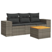 Set Divani da Giardino 4 pz | Set Salotto da Giardino con Cuscini in Polyrattan Grigio