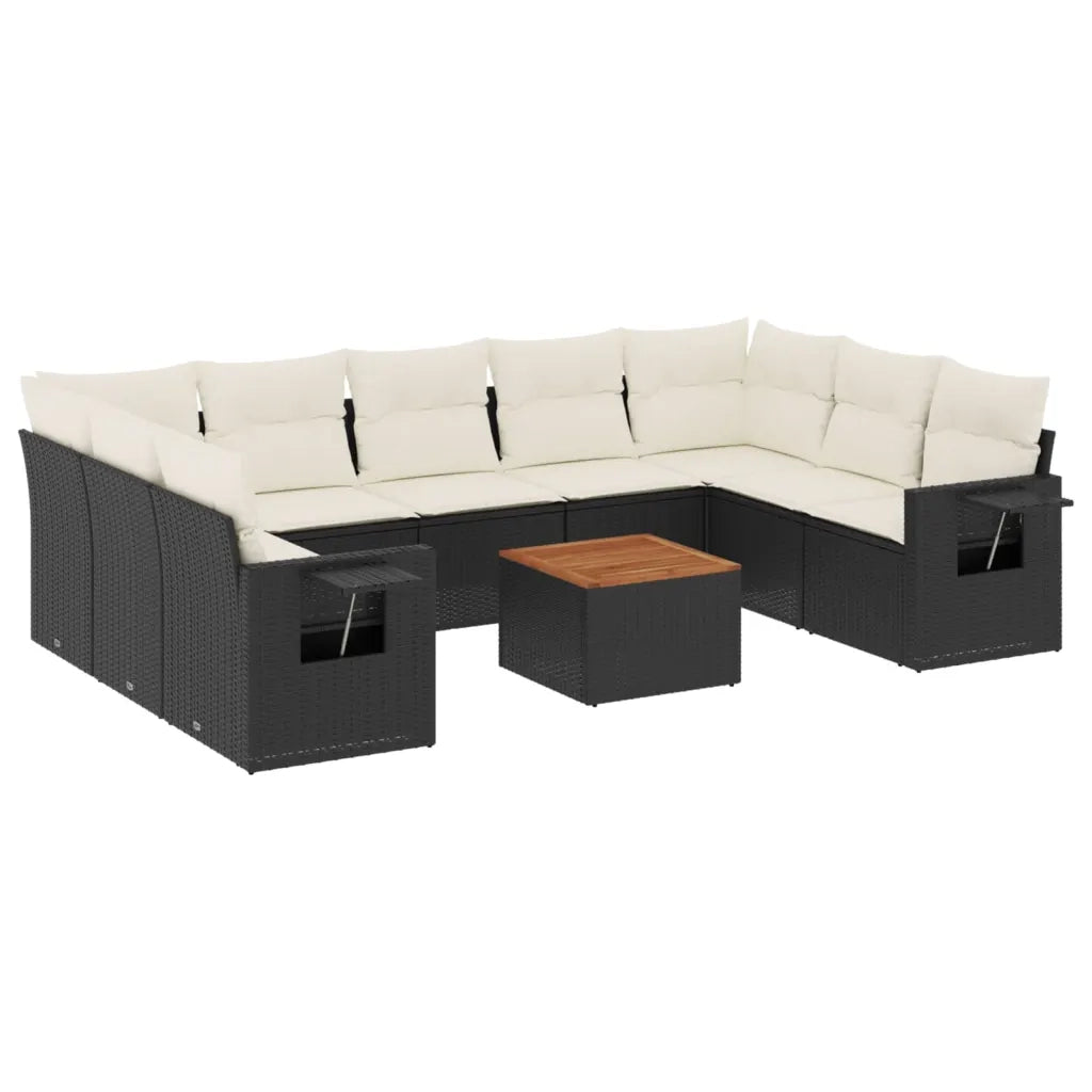 Set Divani da Giardino 10pz con Cuscini in Polyrattan Nero 3224705