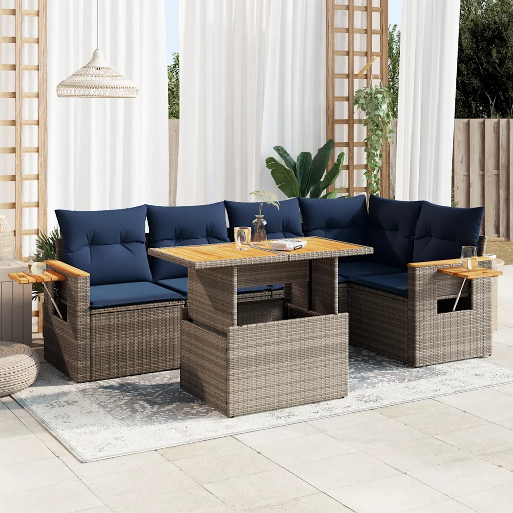 Set Divano da Giardino 6pz con Cuscini Grigio Polyrattan Acacia 3327603
