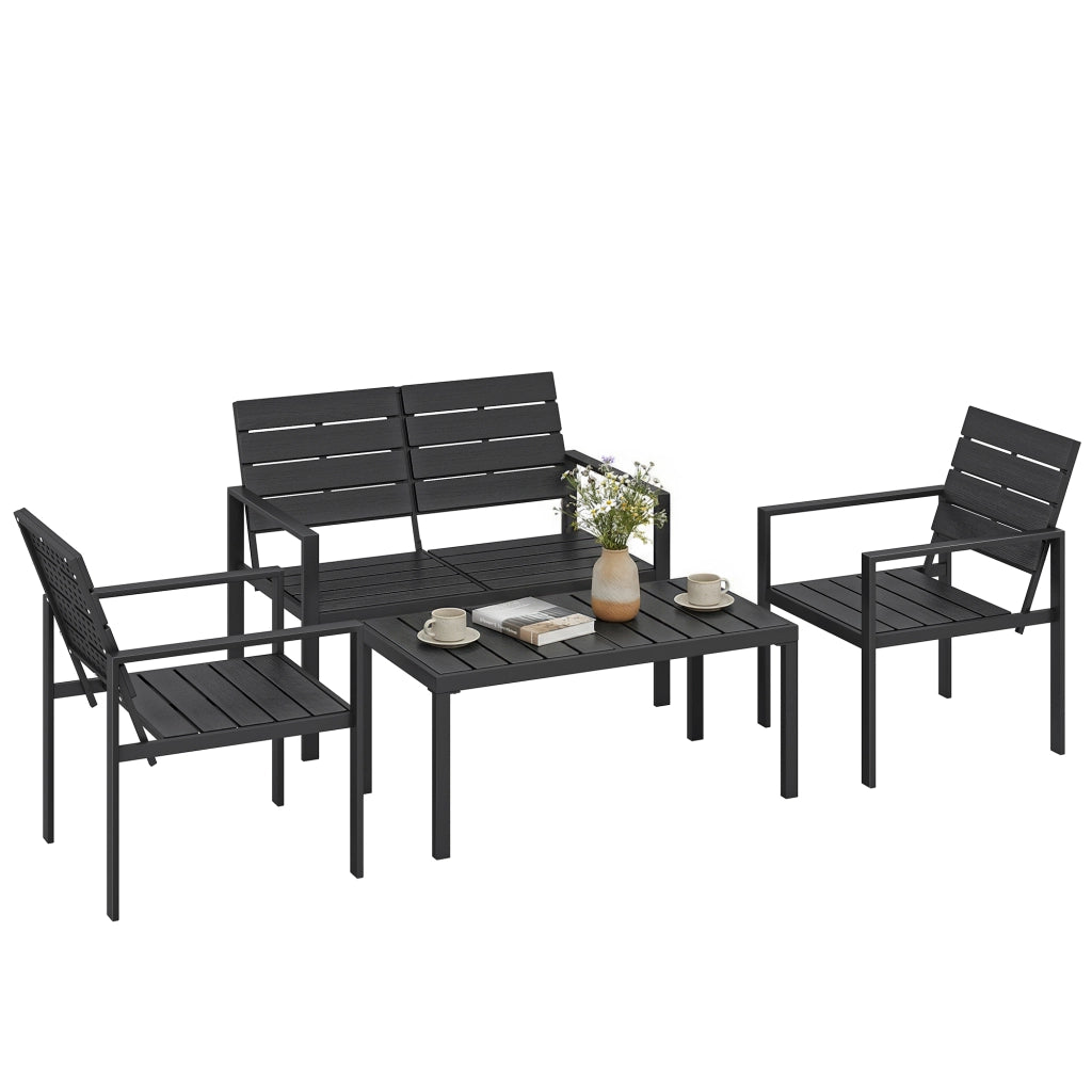 Set Giardino 4 Pezzi con Divanetto 2 Posti, Sedie e Tavolino ¨C Zephmum ¨C Nero, HDPE, Metallo