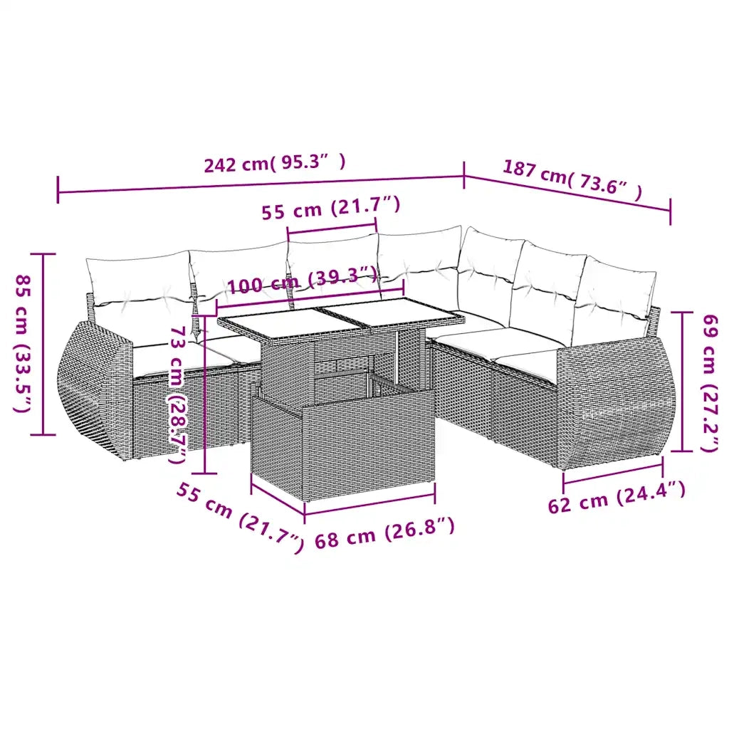 Set Divani da Giardino 7 pz con Cuscini Marrone in Polyrattan 3268564