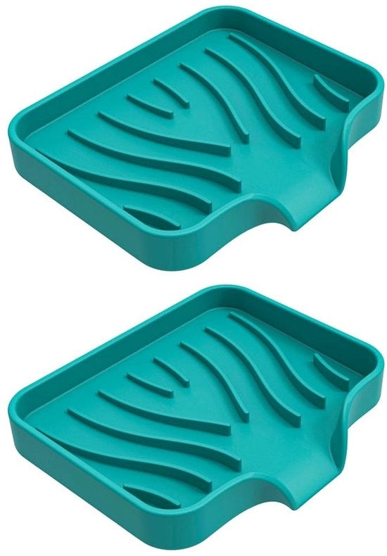 Doppio contenitore di sapone in silicone - antiscivolo - progettato per l'evacuazione - da doccia e cucina - 10 x 12 x 1,7 cm - dispensatore di sapone