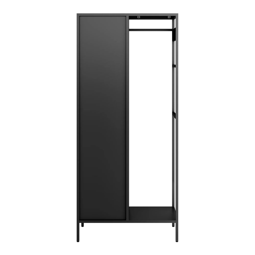 Scaffale guardaroba 180 x 80 x 45 cm mobile contenitore per camera da letto con 4 ripiani in acciaio nero 03_0008877