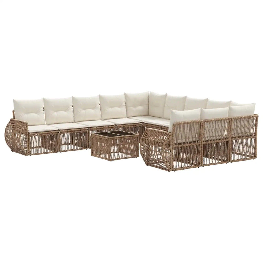 Set Divano da Giardino 12 pcs Beige e Bianco Crema polyrattan