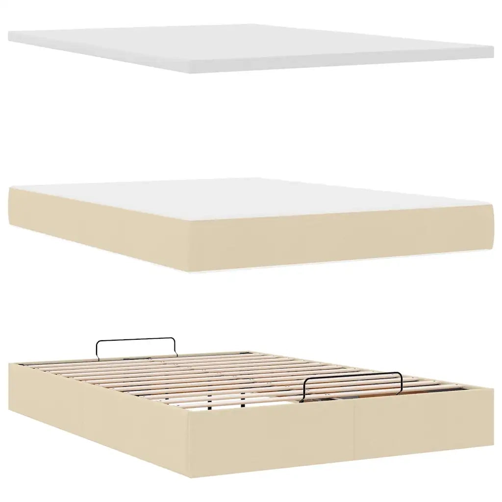 Pouf Letto con Materasso Crema 140x200 cm in Tessuto 3311551