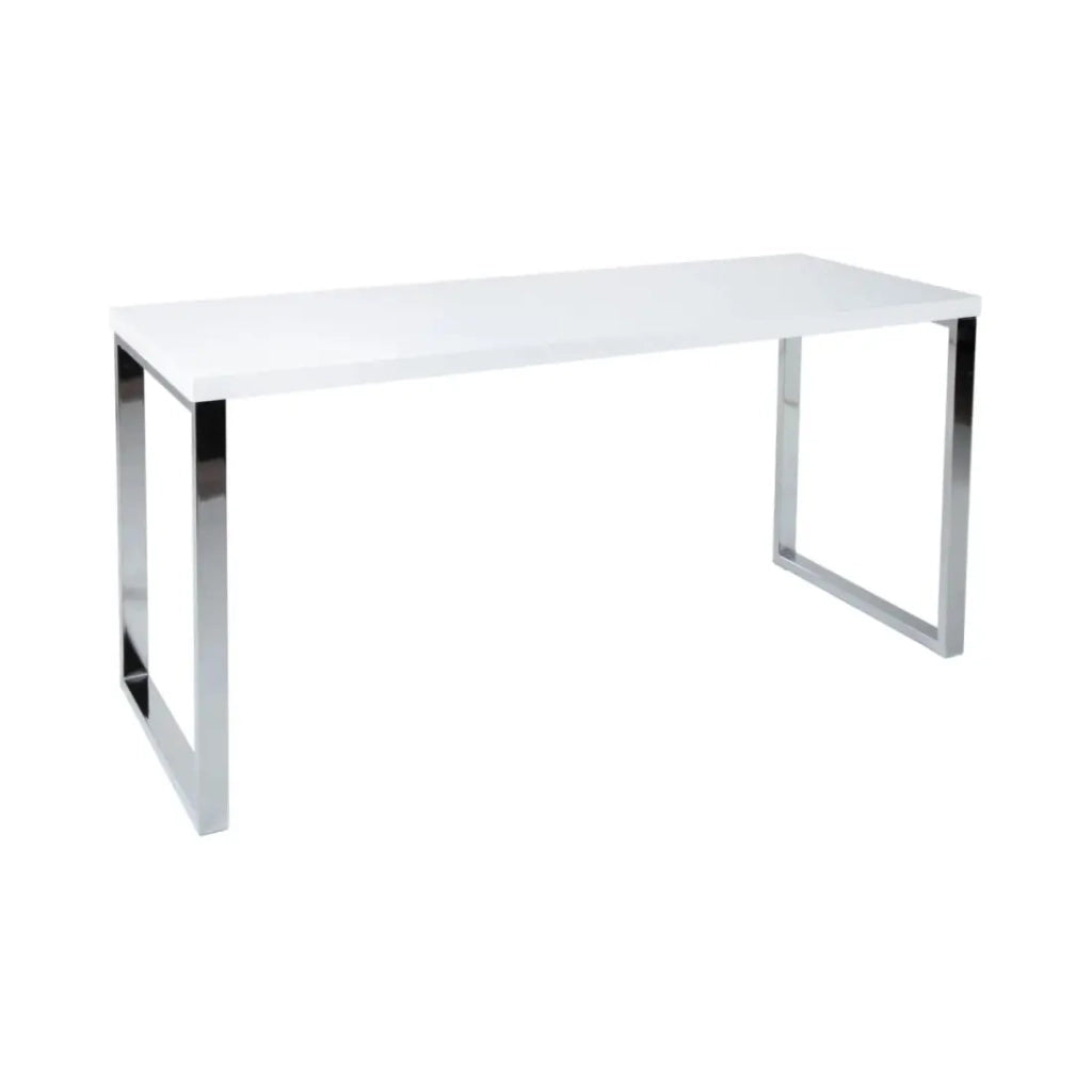 Scrivania design MONZA 160x60 cm bianco lucido con piedi cromati argentati