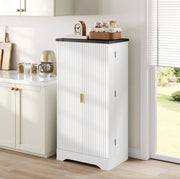 Credenza alta 120x60.5x40 cm con luce LED a sensore; ante scanalate in MDF bianco