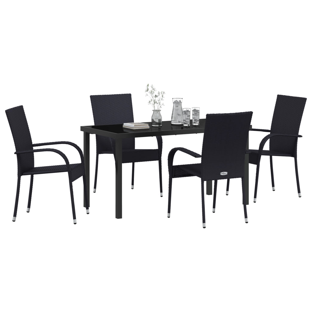 Set da pranzo da giardino 5 pezzi nero in rattan poliestere