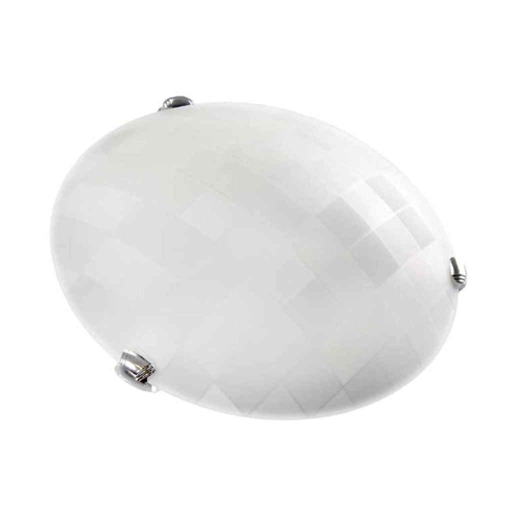 PLAFONIERA TONDA IN VETRO BIANCO CON DESIGN A QUADRI DA 40 CM