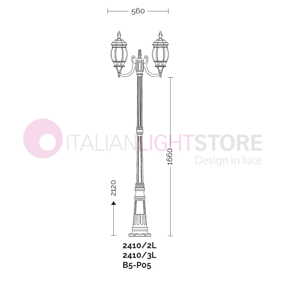 ENEA Lampione a 3 luci h.212 in Alluminio per Esterno Vialetto Giardino NERO