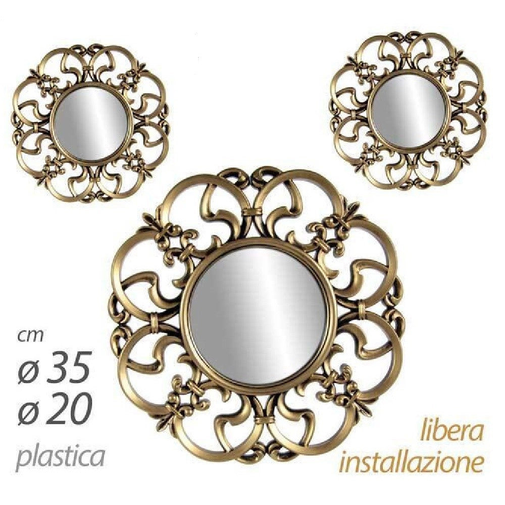 Trade Shop - Set 3pz Specchi Parete Decorativi Oro Bronzo Libera Installazione 20-35cm 836893 -
