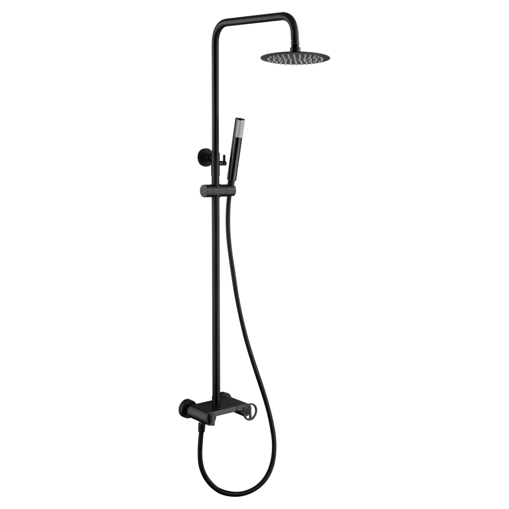 IMEX Set doccia monocomando nero opaco in acciaio inox e ottone asta estensibile soffione Ø20 cm extra piatto anticalcare cartuccia ceramica Ø35 mm tubo 15 m supporto regolabile - Imex-BDC033-NG