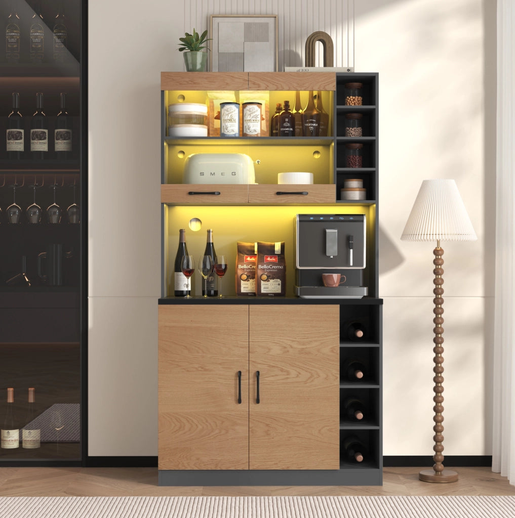 Credenza da cucina con LED, vano centrale e ripiani regolabili