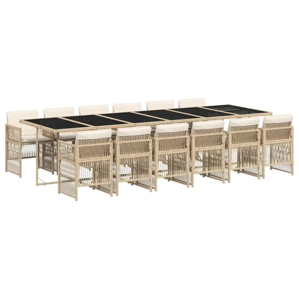Set da Pranzo da Giardino 13 pz con Cuscini Beige in Polyrattan 3210946