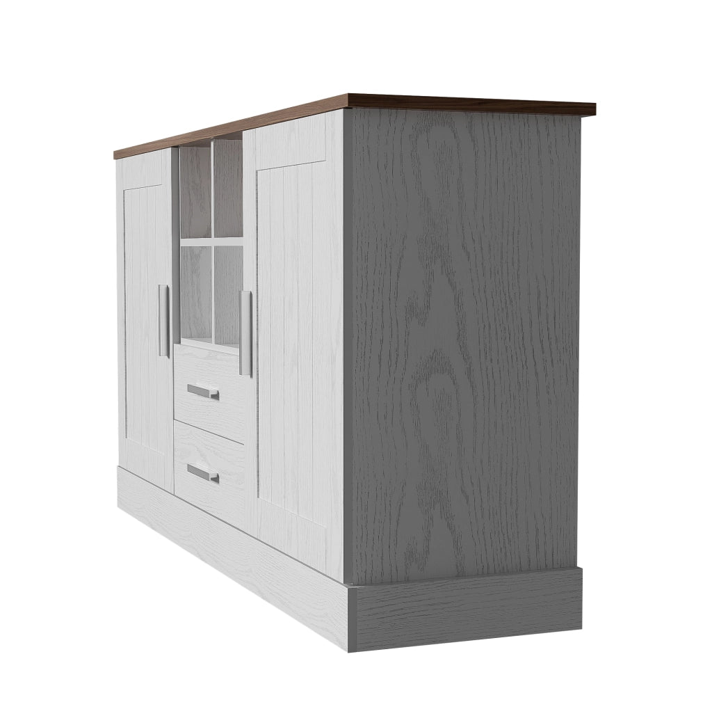Credenza 140x40x79.5 cm con 2 ante; 2 cassetti e 4 vani aperti