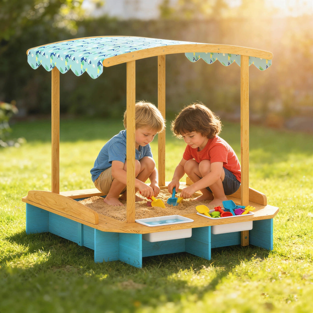 Casetta per Bambini in Legno con Banco e Contenitore ¨C Minimal ¨C 128x118x121 cm Blu