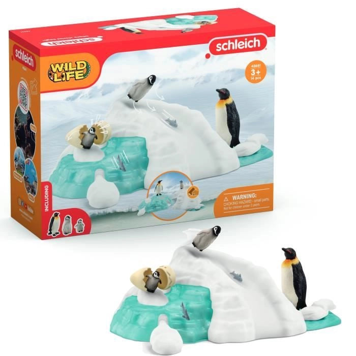 SCHLEICH- Famiglia di pinguini sul lastrone di ghiaccio- 42661- Gamma Wild Life