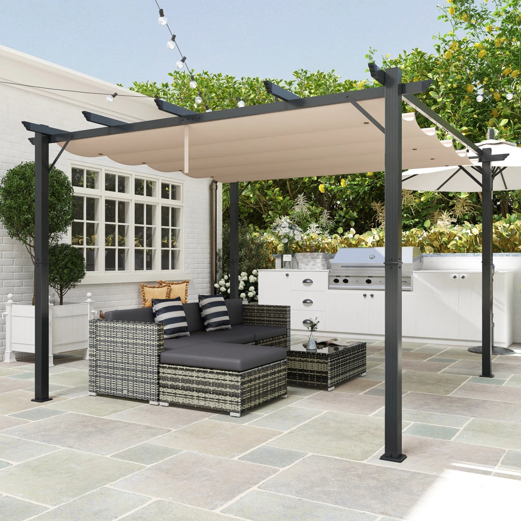 Pergola da Giardino con Tettuccio Retrattile ¨C zephmum ¨C 3x3 m Grigio Alluminio
