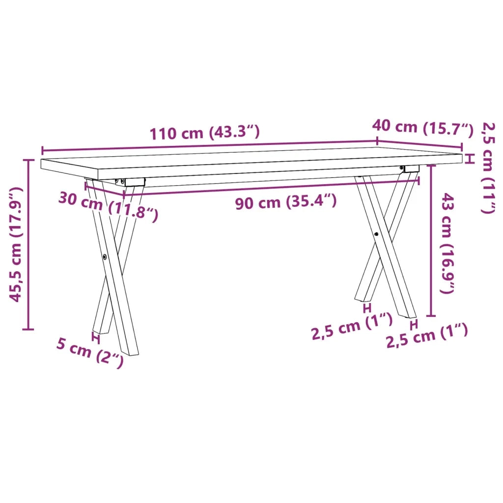 Tavolino Salotto Telaio a X 110x40x45,5 cm Legno Pino e Acciaio