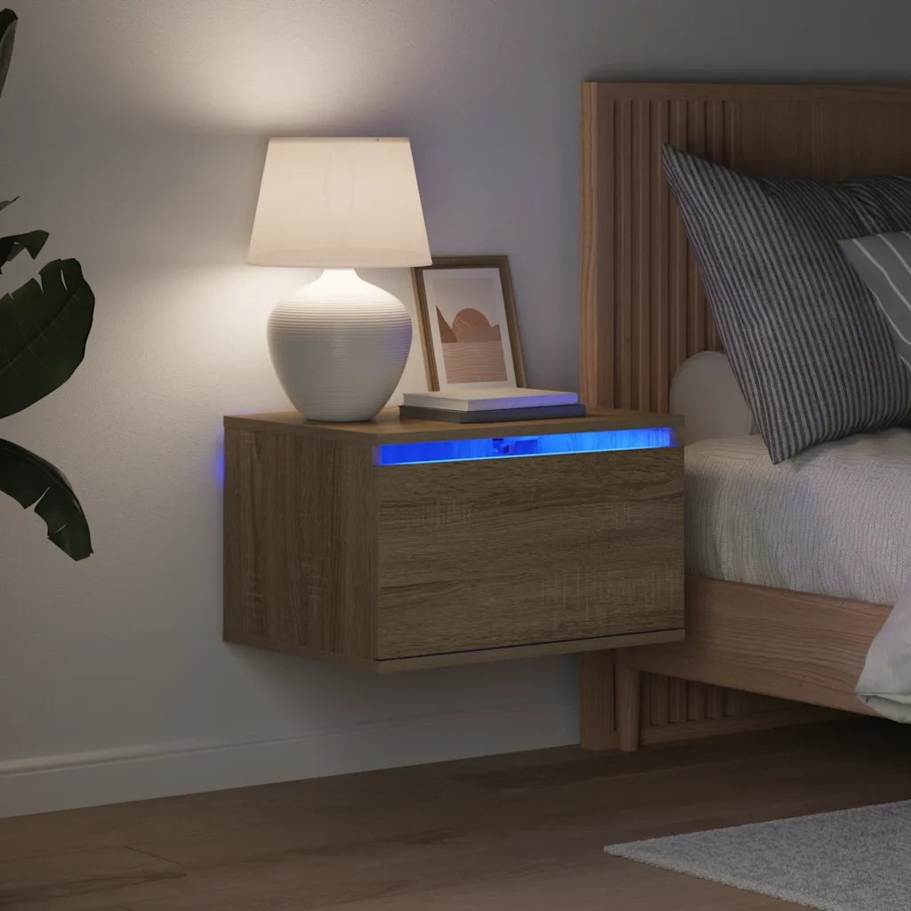 Comodino a Parete con luci LED Rovere Sonoma 836830