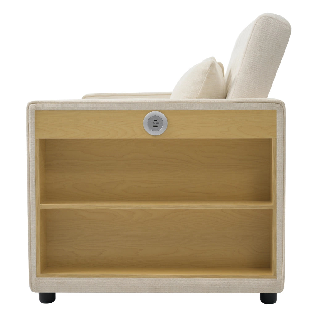 Divano letto 140x137x84 cm con schienale regolabile e portabicchieri in chenille beige