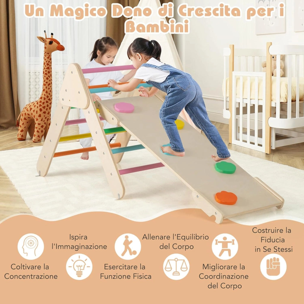 4 in 1 Set da Arrampicata per Bambini, Giocattoli da Arrampicata a Triangolo con Triangolo Arco e Salita, Ideale per Bambini 1 Anni + (Colorato)