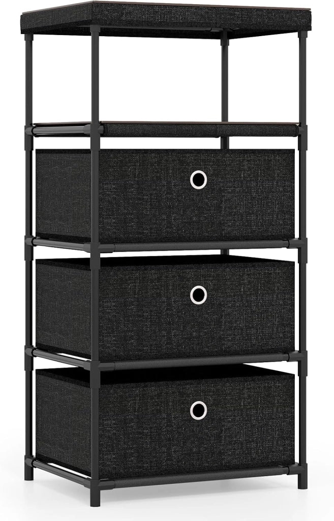 Cassettiere in Tessuto con 3 Cassetti Pieghevole, Comò Camera da Letto con Struttura in Metallo, Armadietto Moderno Salvaspazio per Soggiorno, Ufficio e Corridoio (40 x 30 x 99,5 cm)