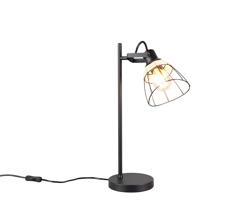 Lampada da tavolo, rattan e metallo, naturale e nero, H 50 cm, Jerome