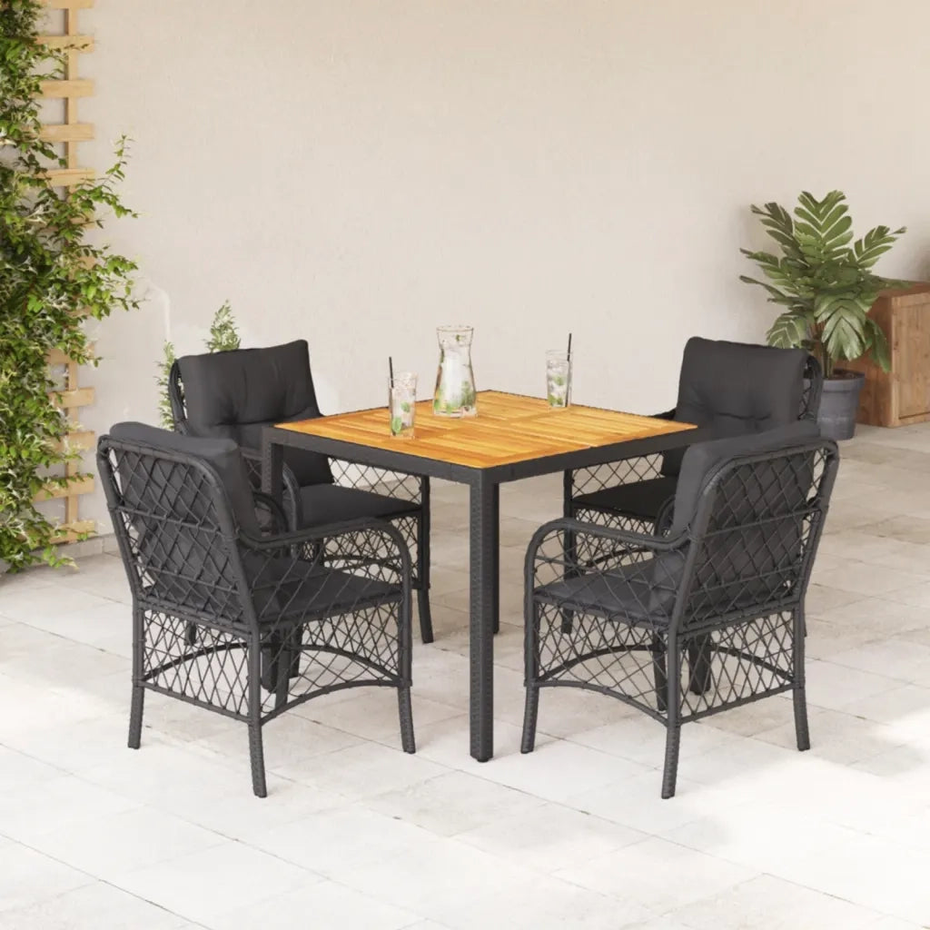 Set da Pranzo da Giardino 5 pz Nero con Cuscini in Polyrattancod mxl 111202